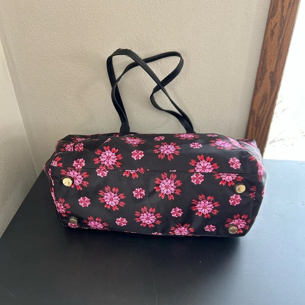 Michael Kors Kelsey Floral Printed Nylon Black Tote with Pink Design - Picture 6 of 14